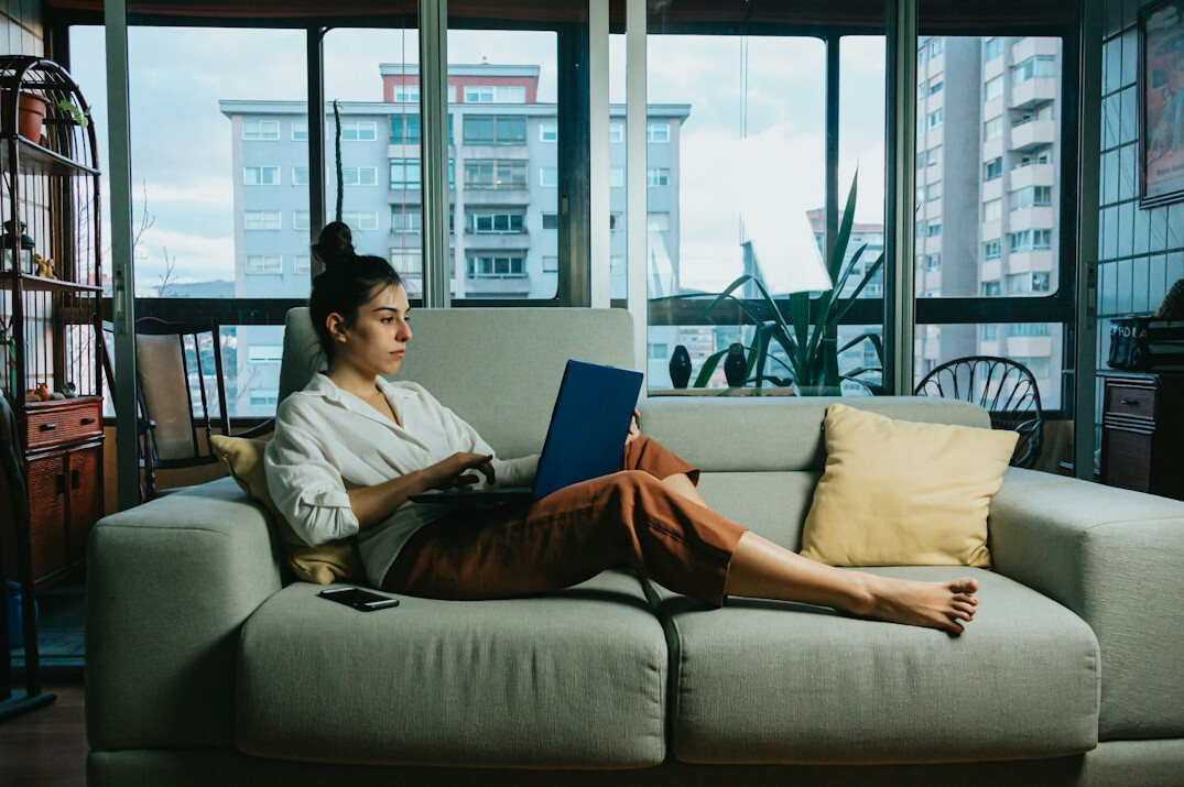 woman coding at home